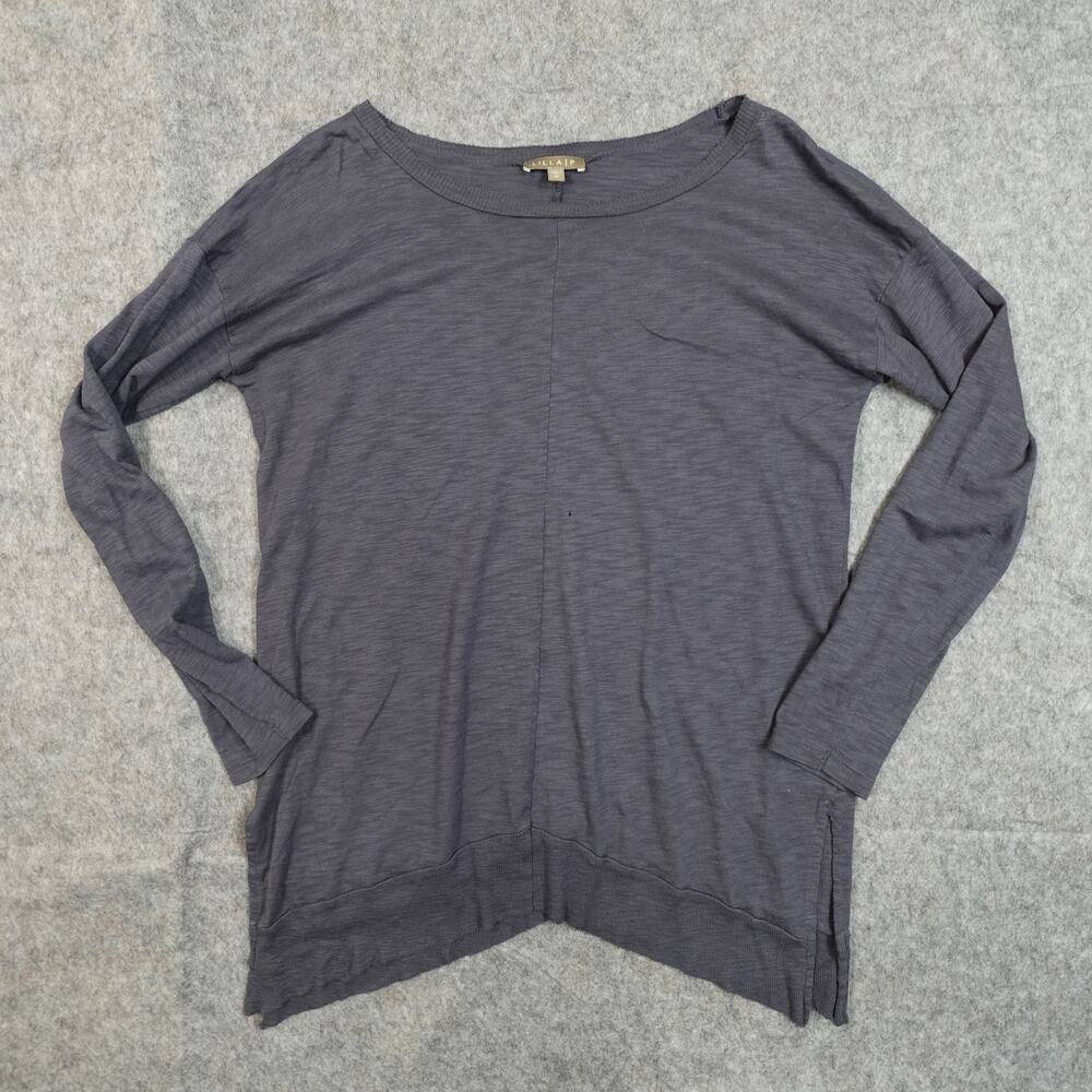 Lilla P Top Womens Extra Small Crew Neck Long Sleeve Slub Gray Asymmetrical‎ Hem